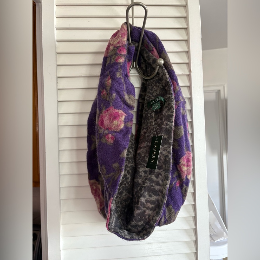 Lauren Ralph Lauren Purple 
Floral Infinity Scarf with Pink Roses